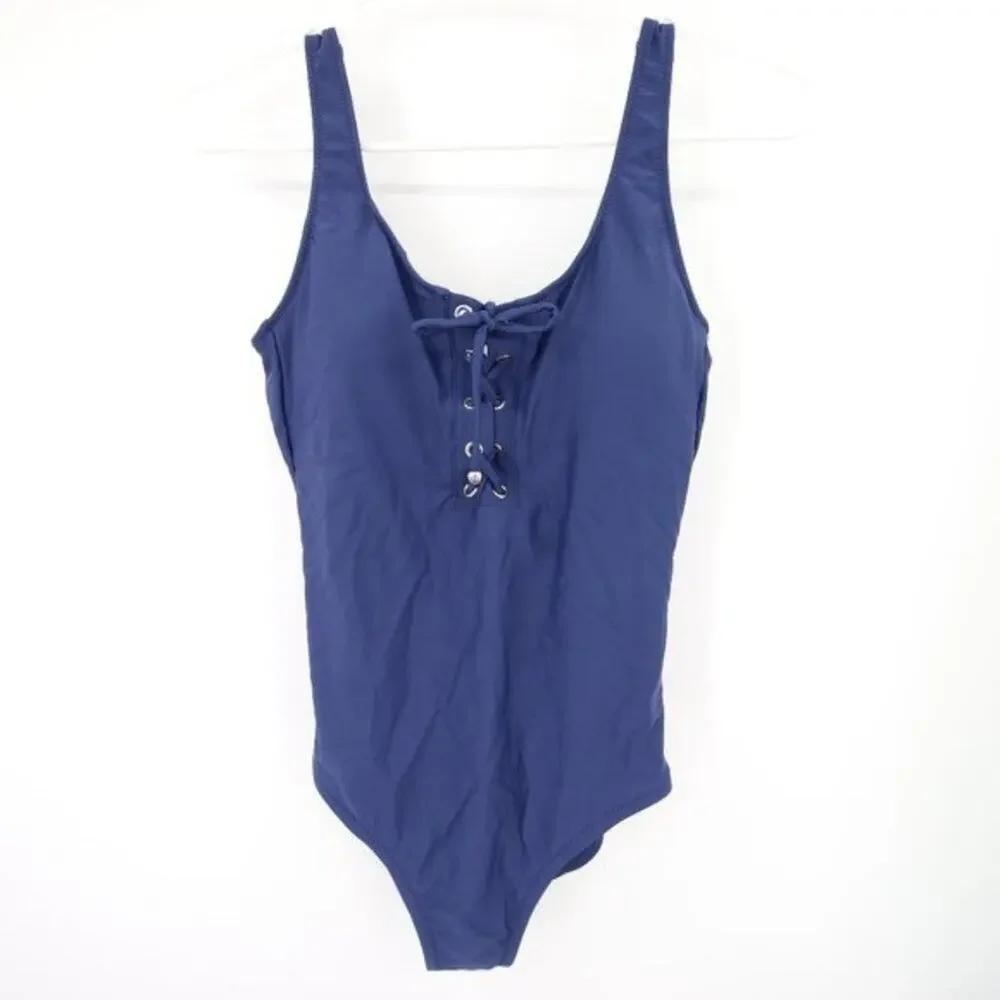 Mossimo Blue Lace-Up One Piece Swimsuit Scoop Neck Size Small NWT - Picture 1 of 8